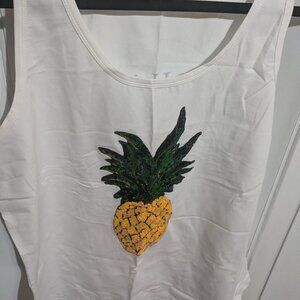 White Pineapple Sequin Tank Top - Women